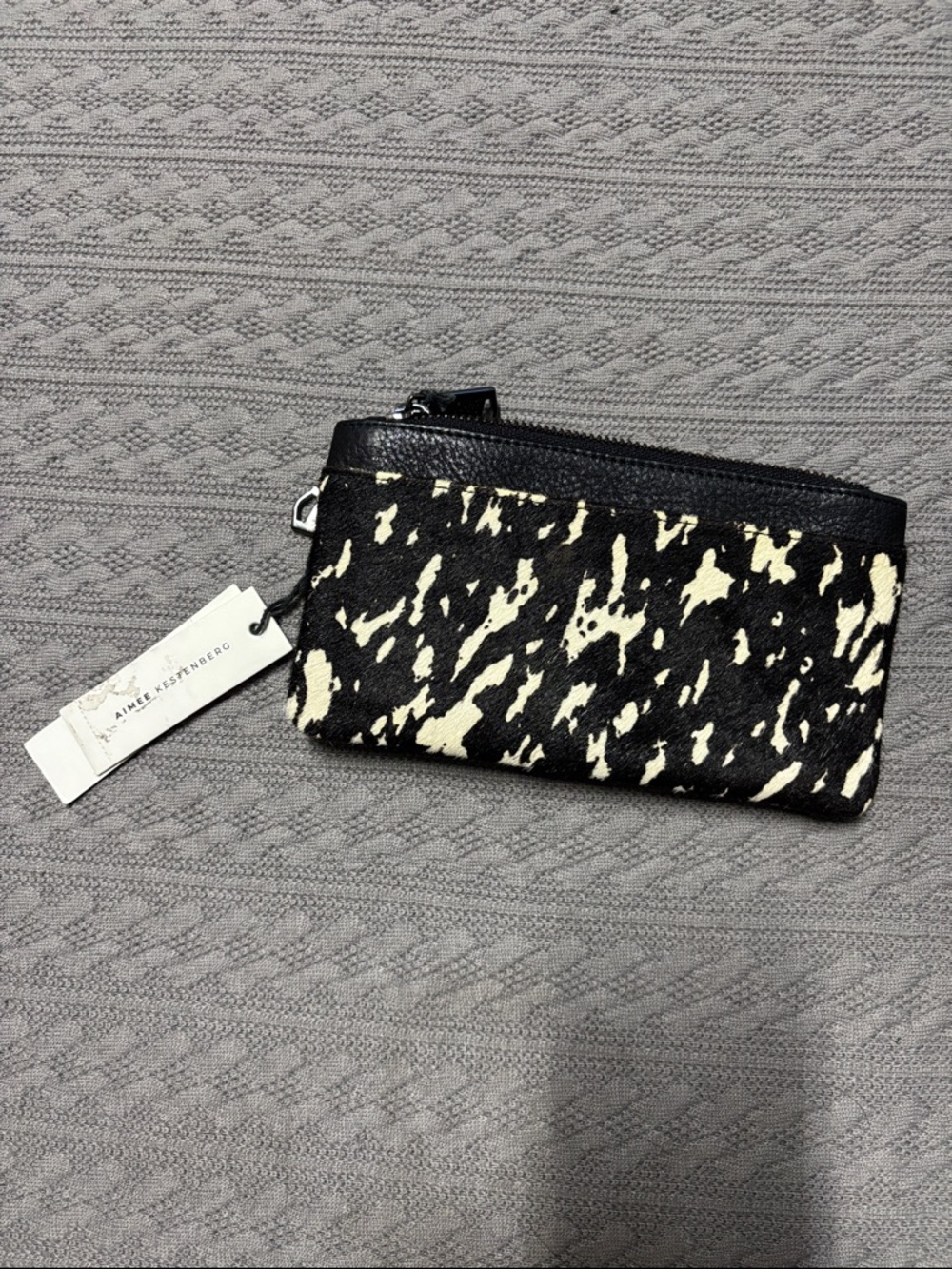 Aimee Kestenberg Black and Cream Animal Print Zip Card Wallet